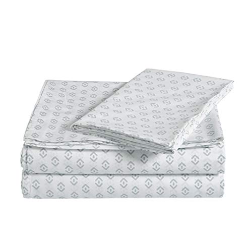 AmazonBasics Lightweight Percale Cotton Sheet Set - Twin, Diamond Geo