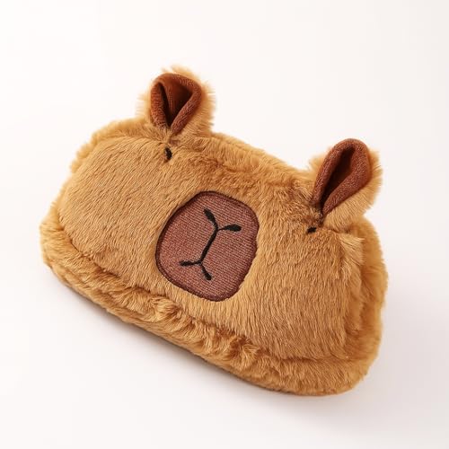 Estojo grande de pelúcia capivara, suporte de caneta de pelúcia adorável engraçado, superfície macia de capivara, roupas fofas, caixa de lápis com zíper, bolsa fofa de acessórios de mesa, bolsa para