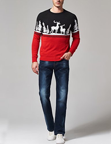 Sslr-Ugly-Christmas-Sweater-For-Mens-Funny Sweater Holiday Reindeer Knitted Pullover Crew Neck (Large, Red Black) #TOP2