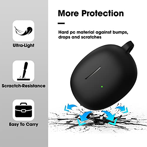 Image of Sounce Portable Silicone Case Scratch-Resistant, 360 Full Protection, Carabiner Clip Compatible with Keychain for Realme Buds Air 3 Neo Full Protection Shockproof Cover Anti Fall Anti Dust (Black)