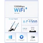 Wireless USB WiFi Adapter for PC - Nineplus 1300Mbps Dual 5Dbi Antennas 5G/2.4G WiFi Adapter for Desktop PC Laptop Windows11/10/8/7/Vista/XP, Wireless Adapter for Desktop Computer Network Adapters - Image 3