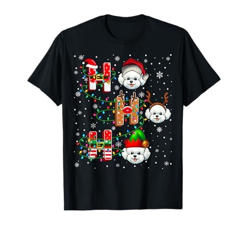 Ho Ho Santa Reindeer Hat Elf Matching Bichon Frise Dog Xmas T-Shirt