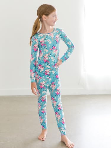 RuffleButts SoftSnooze Viscose from Bamboo Girls Ruffle Long Sleeve Pajama Set - Fancy Me Floral Kids, 9/103