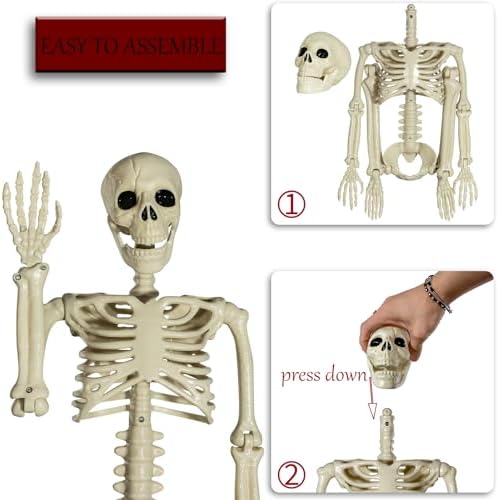 41X7EUABnqL._AC_ XONOR Halloween Skeleton Full Body Joints Skeletons 90cm Human Skeleton Decorations for Halloween Party Haunted House Supplies (90cm)