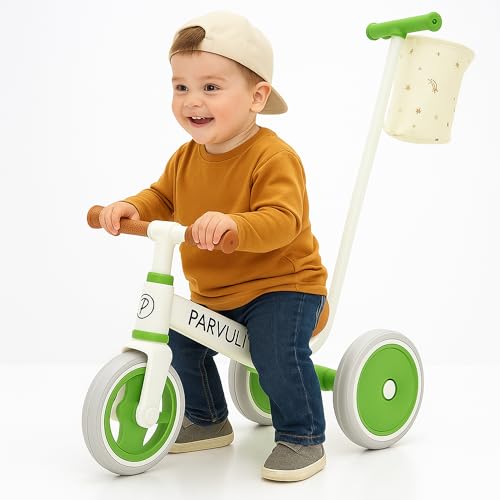 PARVULI Triciclo Evolutivo 3 en 1 para Niños de 3 a 8 Años – Triciclo con Empuje, Independiente...