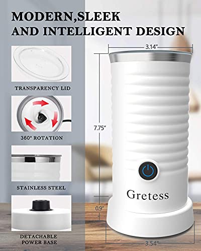 Milk Frother 4 IN-1 Multifunction Milk-Steamer-for Hot & Cold Froth, Hot Chocolate, Latte and Cappuccino Automatic Milk Frother and Steamer Coffee Frother for Milk Foam, White, Gretess, JC-A2W - Thumbnail 6