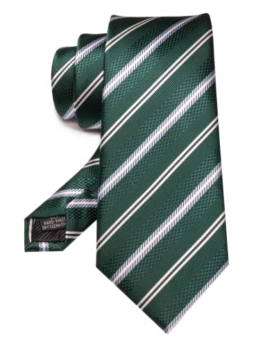 Image of RBOCOTT Silk Stripe Plaid Tie and Pocket Square with Tie Clip Sets for Men