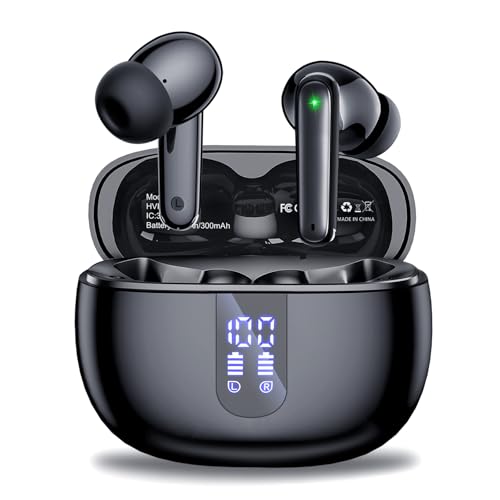 Wireless Earbuds, Bluetooth 5.3 Headphones with HiFi Stereo Sound, 40H Playtime with LED Power Display Charging Case, IPX7 Waterproof in-Ear Earphone with Mic for Phone Computer Laptop,Black