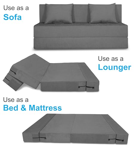 Image of Adorn India Easy 3 Seater Sofa Cum Bed (Alyn Pattern) Size 5' X 6' Ft (Grey Color) (1 Year Warranty)