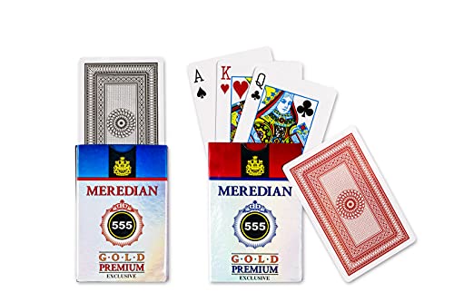 Image of Meredian 555 Gold Premium Exclusive, Paper Playing Card Game, Bridge Size, Regular Index, Red & Black, Pack of 2 for Adult
