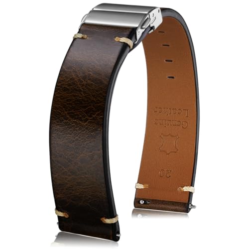 Getalia leather Watch Band Foldover Clasp Retro Oil wax Genuine Leather,18mm 19mm 20mm 21mm 22mm Quick Release Replacement Watch Straps for Men and Women (Coffee Band Width-22mm)