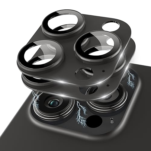 Kanosan Compatible for iPhone 15 Pro/iPhone 15 Pro Max Camera Lens Protector [Full Coverage Metal] 9H Tempered Glass Screen Camera Cover Titanium Black+Black