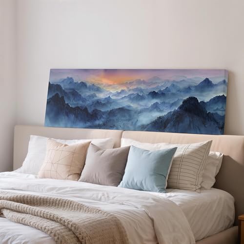 Tableau mural montagnes brumeuses sur toile encadrée