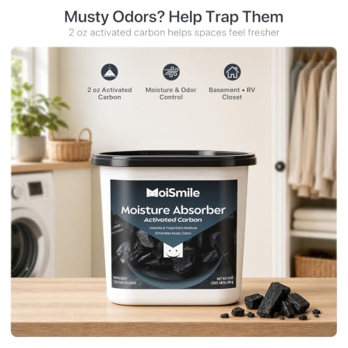 Image of Large Moisture Absorber Buckets, 14 oz Each, Activated Carbon, 3 Pack | 14 oz Net Fill with 2 oz Activated Charcoal; Visible Water Collection; Up to 90 Days; Helps Trap Musty Odors