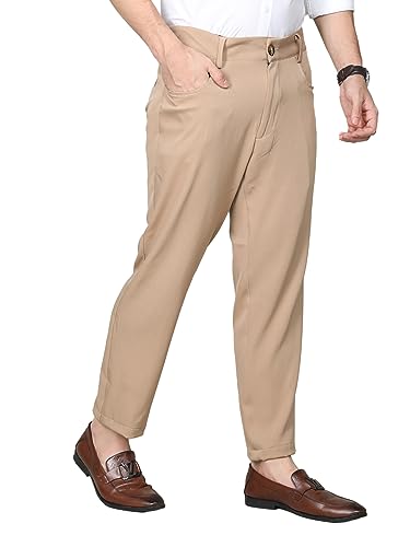 Image of CHKOKKO Men Mid Rise Slim Fit Solid Regular Trouser