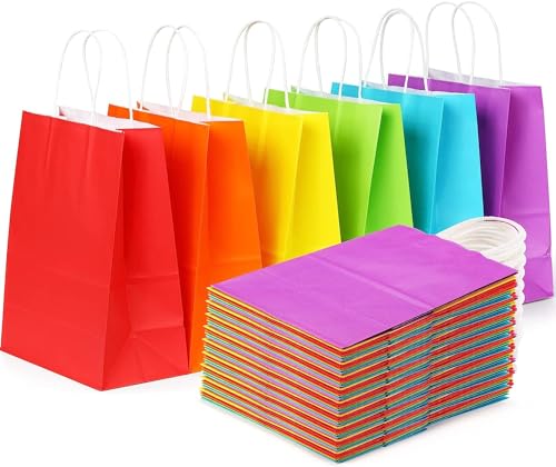Image of RanGit Bhumi Gift Paper Bags - 10pcs Color Paper Return Gift Bags 9x11x4 in Medium- Party favor gifting covers for kids birthday, wedding, engagement and other festivals(10 pcs, Multicolor)