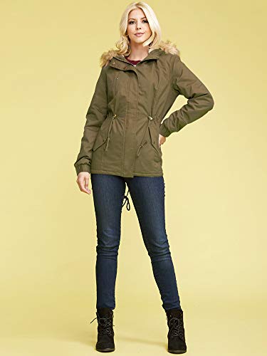 Made By Johnny Mbj Wjc2068 Womens Inner Fur Lined Military Anorak Parka Jacket Detachable Hood Fur Trim M Olive #TOP4