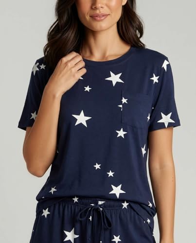 Image of Real Essentials 2 Pack: Women's Short Sleeve Pajama Short Set - Comfy Lightweight Soft Lounge Sleepwear (Plus