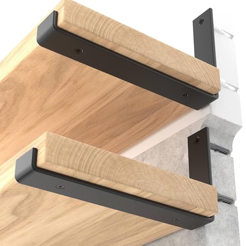 LEOPO 10 inch Shelf Brackets 6-Pack ,1/5 inch Thick Heavy Duty Industrial Bracket for DIY Floating Shelf Support, Black Coated Wall Shelf Support, 9.25” x 6” x 1.5”
