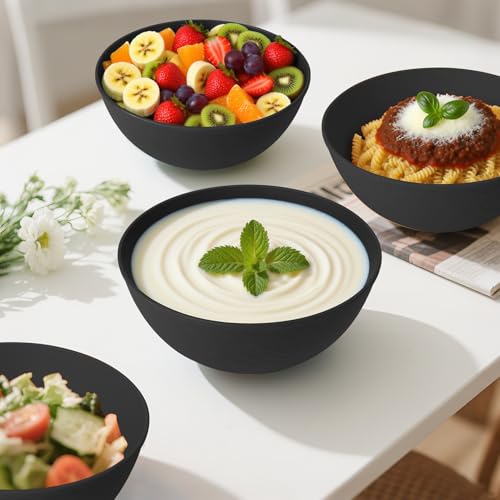 Image of Unbreakable Cereal Bowls 40 OZ, Wheat Straw Bowls Set of 6, Anti Scald Extra Thick Soup Bowls, Reusable Plastic Bowl for Kitchen, Outdoor, Camping, RV, Black