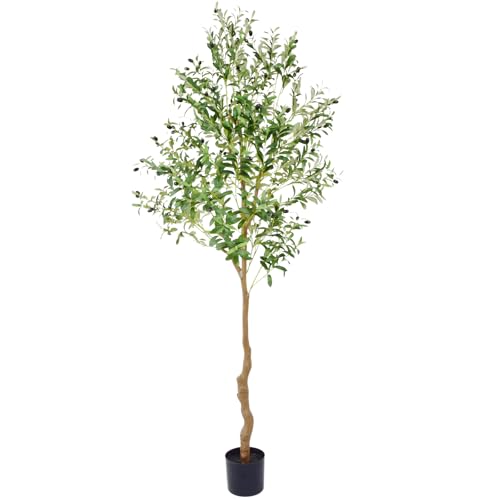 7FT Artificial Olive Tree,84 Inch Faux Olive Tree with Black Base Pot- Fake Olive Plant Potted...