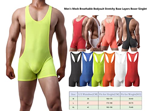 Yufeida Men's Athletic Supporters One Piece Bodysuit Mesh Breathable Active Wrestling Leotard Stretchy Base Layers Boxer Singlet (L, Black) #TOP5