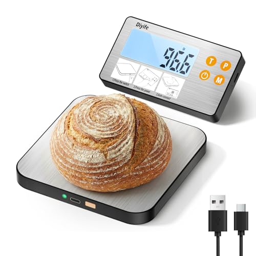 Separate Digital Kitchen Scale [15kg/1g] Diyife Rechargeable Magnetic Weighing Scales Kitchen 4 High Precision Sensors Food Scale with Stainless Steel Platform Tare Fit for Baking Coffee Cooking