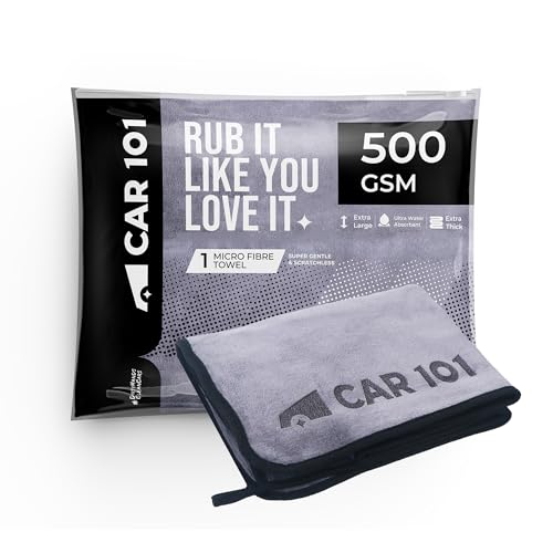 Image of CAR101 Microfiber Cloth - 1Pcs - 75x35 cm - 500 GSM - Grey | Multipurpose | Lint-Free | Superior Softness & High Absorbency | Microfibre Towels for Car, Bike & Household Cleaning