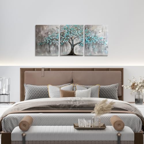 Homewish Tree of Life Canvas Wall Art for Living Room,Teal Blue Gray Abstract Picture Prints for Bedroom Office Home Decoration Modern Nature Landscape Painting Artwork - Image 4