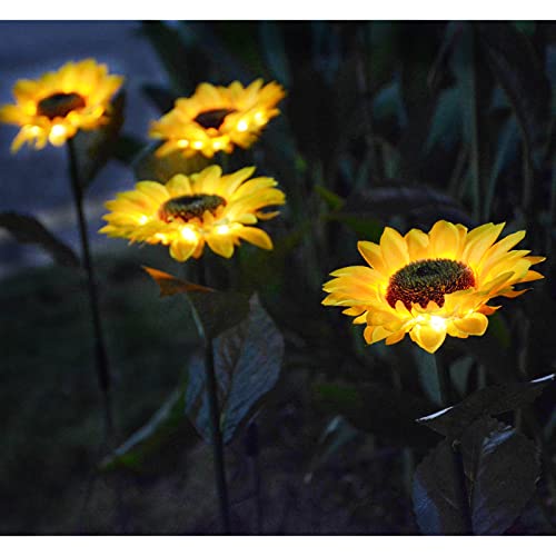 Homeleo Upgraded 4-Flower Solar Sunflower Lights For Yard Decor,Waterproof Outdoor Garden Decorative Artificial Flowers Stake Ornaments For Lawn Patio Porch Flowerbed Thanksgiving Cemetery Decorations #TOP5