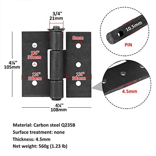 Fanmao 4 Pcs 4-1/4 Inch X 4-1/8 Inch Weld On Butt Gate Hinge, Weldable Metal Gate Hinge With Prepunched Hole Removable Pin thumb #1