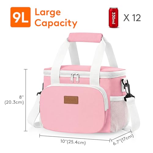 Image of Lifewit Medium Lunch Bag, Insulated Lunch Box, Soft Cooler Cooling Tote for Adult Men Women, Light Pink 12-Can (9L)