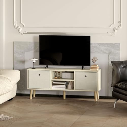 Miniatura 8 de Homcom Mueble De Tv, Mesa De Tv Con 2 Cajones De Tela, 2 Estantes Abiertos, Orificios Para Cables, Para Televisores Hasta 50 Pulgadas, Largo De 110 Cm, Para Salón, Dormitorio, Madera Y Beige