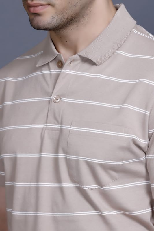 Image of SANE ORIGINALS Half Sleeve Polo T-Shirt for Men with Pocket || Stripe Collar and Pocket T-Shirt for Men Half Sleeves