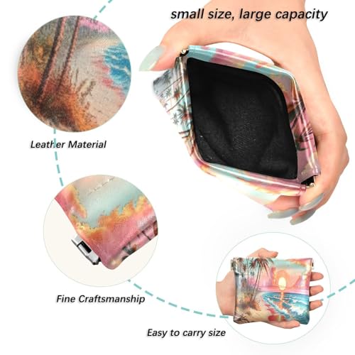 Watercolor Sunset Beach Coin Purse Leather Pouch Change Purse, Squeeze Coin Pouch for Cards, Keys & Lipsticks, Unisex2