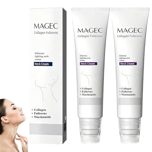 DELRRYJ Magic Collagen Fullerene Neck Cream Magec Cream Tighten and Lift Firming Neck Cream for Crepey Skin Collagen Neck Cream with Five Rollers Wrinkles and Tightening for Skin Types (2PCS)