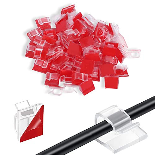 60 Pièces Clips de Câble Extérieurs avec Ruban Adhésif Clips Câble Auto-Adhésifs Clips de Lumière de Décoration Clip de Porte-Câble pour Noël et Lumière de Fée Mini(S, Transparent) Cover