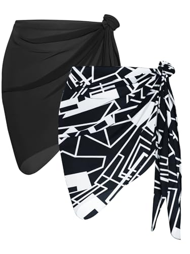 Image of CHICGAL 2 Pieces Women Beach Sarong Bathing Suit Wrap Skirt Sheer Bikini Swimsuit Cover Ups for Swimwear