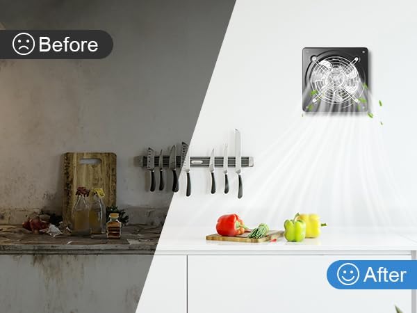 Ventilador extractor de cocina para montaje en pared, 10 pulgadas, metal, con interruptor, caudal 382-576 CFM, instalación portátil, válvula de aire de retorno, negro miniatura 8