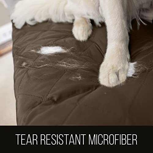 Sofa Shield Patented Sectional Slip Cover, Large Cushion Protector, Reversible Stain, Dog Tear Resistant Slipcover, Quilted Microfiber 30X30” Seat, Washable Covers For Dogs Pets Kids, Chocolate Beige #TOP6