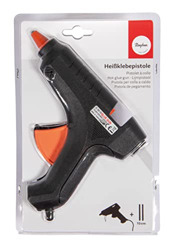 Rayher Hot Glue Gun for Crafting, Card Making and Repairs, Hot Melt Glue Gun with Clear Glue Stick, Black, 17x14.5cm, 3336400