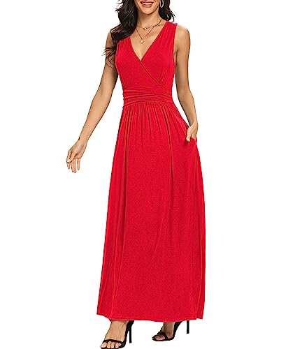 Image of LILBETTER Women Sleeveless Deep V Neck Loose Plain Long Maxi Casual Dress