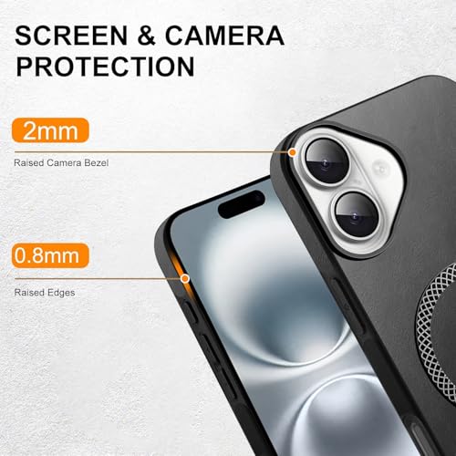 Image of KARWAN Shockproof Hybrid Leather Finish Back Case Cover Compatible with iPhone 16 with Wireless MagEaze Charging Cover, Anti-Scratch Shield Case with Strong Minimalist Design (Black)
