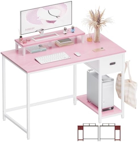 Pamray 39 Inch Small Computer Desk with Monitor Stand and Drawer ...