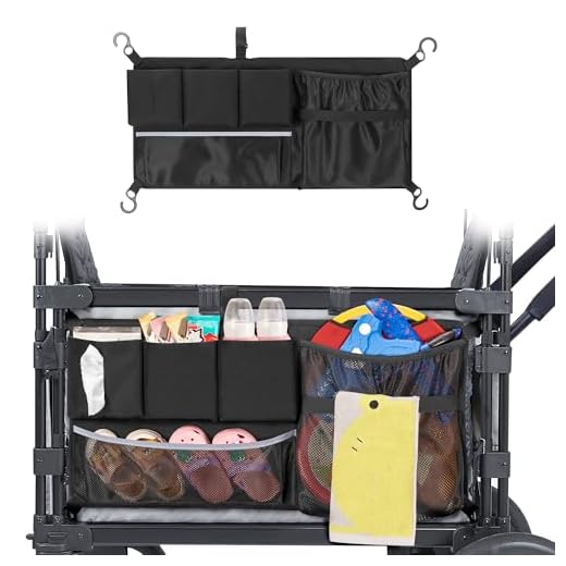 Stroller Wagon Cargo Net, Wagon Accessories Organizer Compatible with WONDERFOLD W-Series Models, Large Capacity Mesh Cargo Storage Bag with Sorting Pockets Compatible with Keenz Wagon, Black