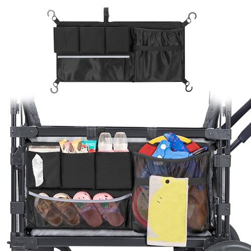 Image of Stroller Wagon Cargo Net, Wagon Accessories Organizer Compatible with WONDERFOLD W-Series Models, Large Capacity Mesh Cargo Storage Bag with Sorting Pockets Compatible with Keenz Wagon, Black