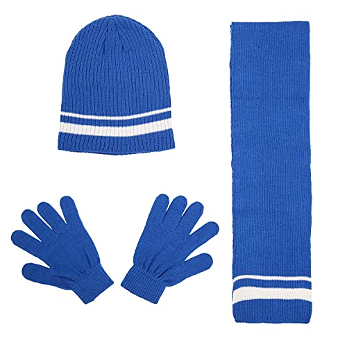 Kids Two Stripe Ribbed Knit Winter Hat, Scarf and Glove Set for Boys