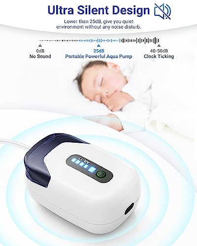 MoonOrange Aquarium Air Pump, Mini Rechargeable Portable Oxygen Pump with Single Outlet, Quiet Aerator for Fish Tank up to 30 Gallon, Outdoor Fishing and Fish Transportation.