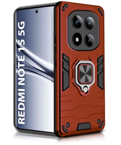 Image of WOW IMAGINE Shock Proof Back Case Mobile Cover for Mi Redmi Note 15 5G 2025 | Poco M8 5G | Back Cover Case (Tough Armor | Hybrid PC + TPU | Ring Holder & in-Built Kickstand | Red)