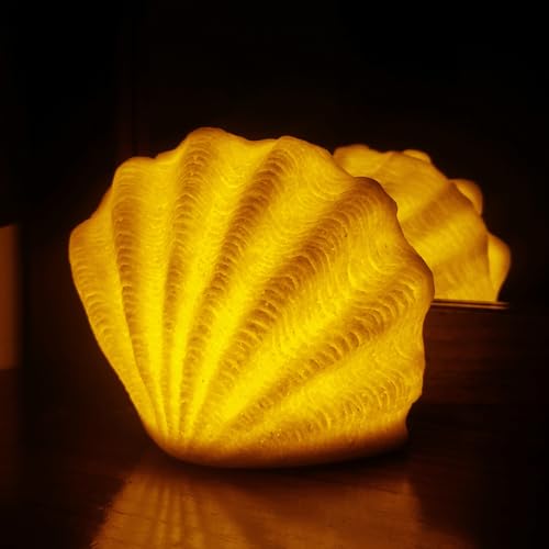 Image of Ocean lamp,beach lamps,sea shell night light,lamps with shells,night lights,Battery LED light,Auto Off Timer,For Bedroom & bathroom & Camping,Sandstone Material(Non-real shell) (Shell-shaped lamp)